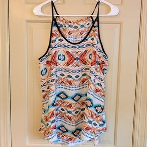 BCX Juniors Tank Top Boho Tribal Aztec Print Sleeveless Blouse Size XL